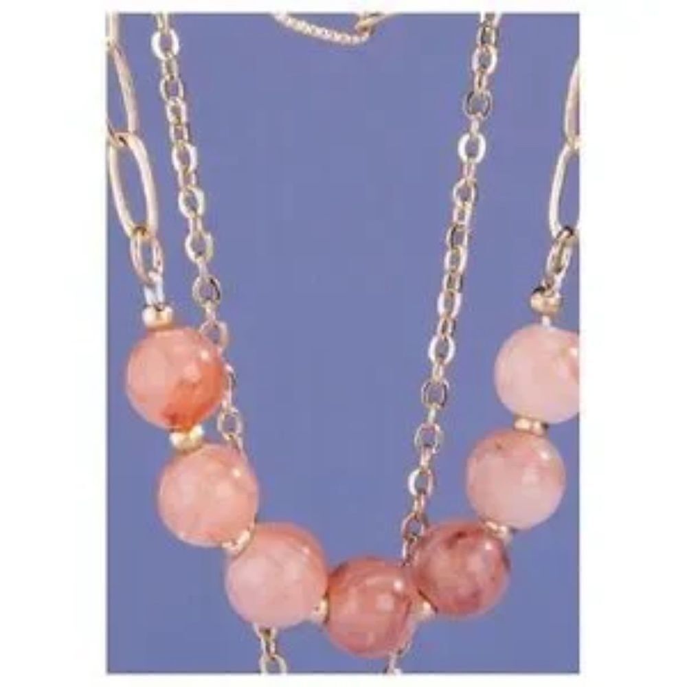 Triple Layer Necklace Pink Stones - Picture 2 of 5